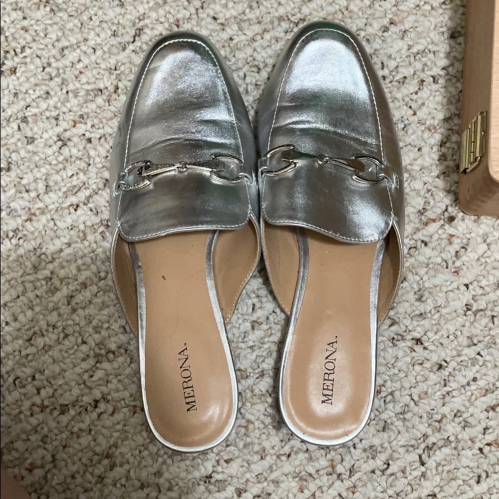Silver backless mules